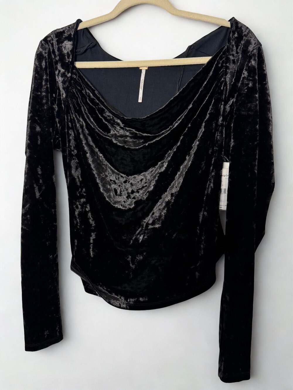 NWT- Free People- scoop neck- black crushed velvet top- Size Medium